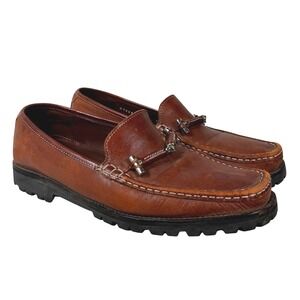 Cole Haan Mens 8.5 Brown Leather Bit Loafers Lug Sole Moc Toe Shoes D18088